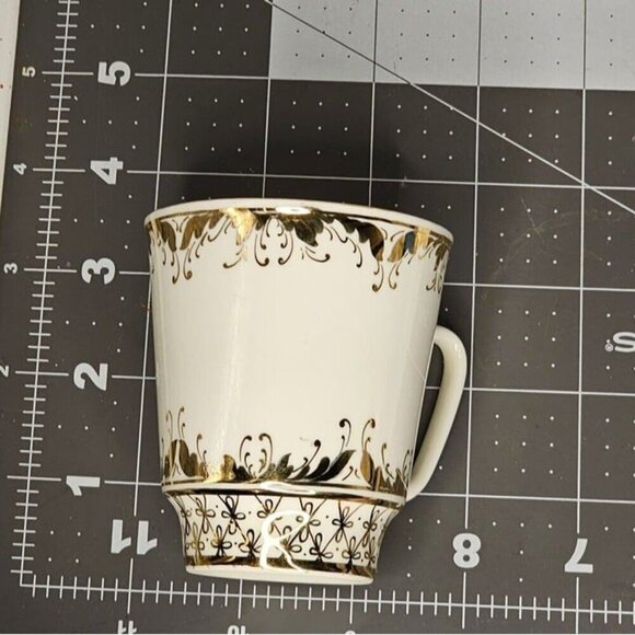 VTG Lomonosov White Heavily Gold Gilded porcelain coffee/tea Cup Saucer Set - Picture 8 of 9